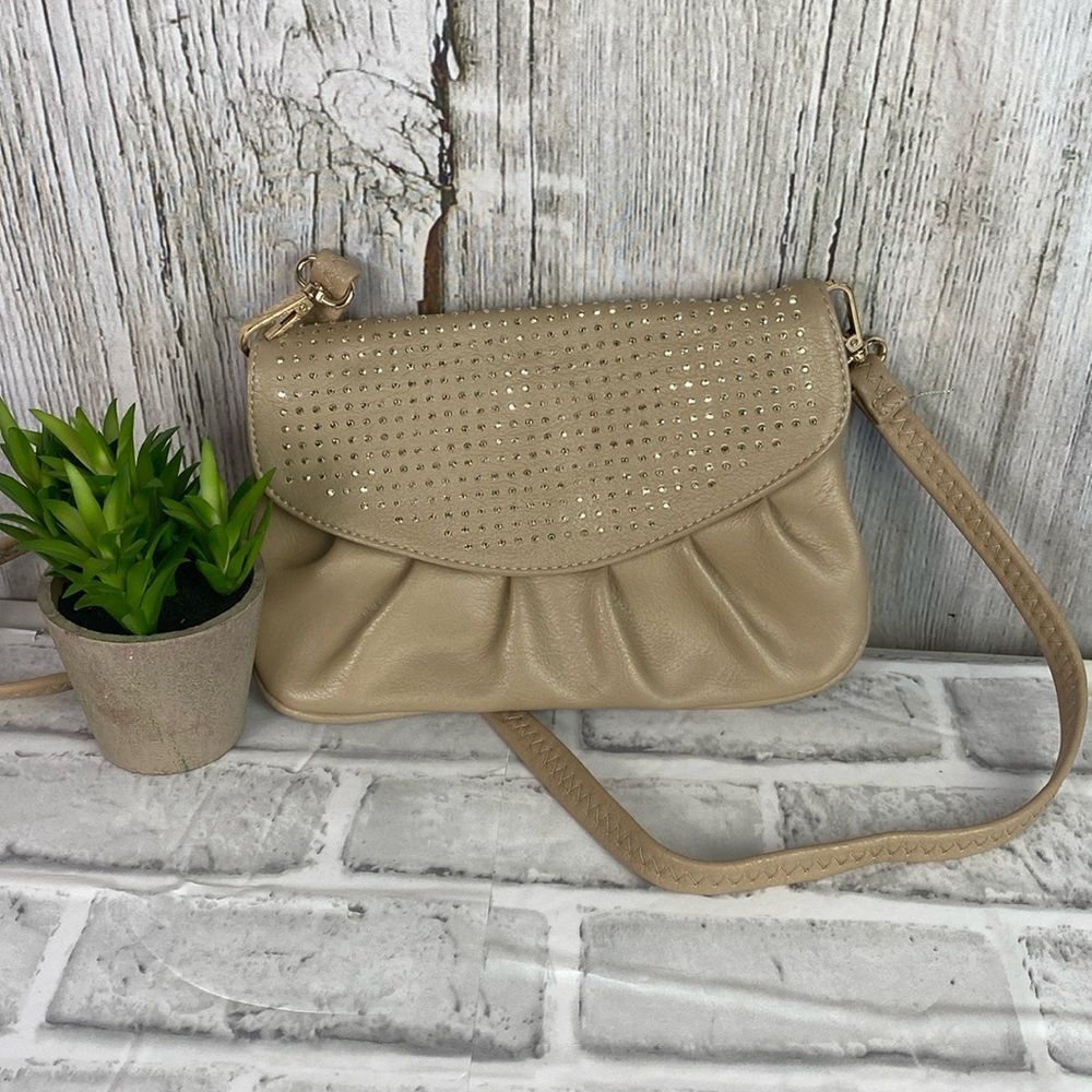 Charming Charlie Neutral Beige Crossbody Bag Crystal NWOT